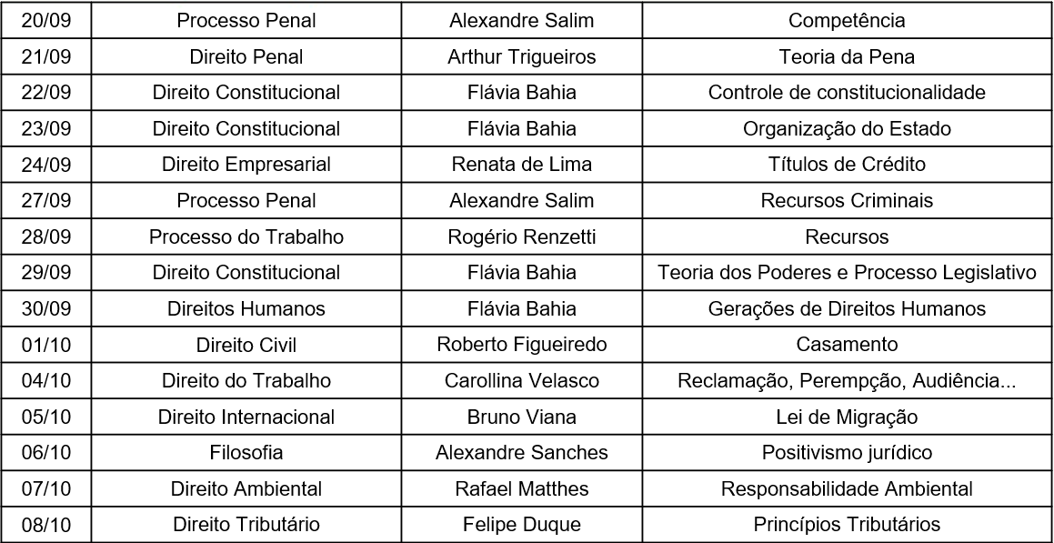 Programação da Contagem Regressiva OAB XXXIII